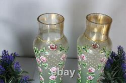 Art nouveau french glass Vase floral enamel decor