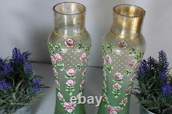 Art nouveau french glass Vase floral enamel decor