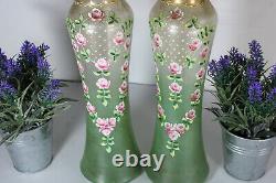 Art nouveau french glass Vase floral enamel decor