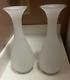 Atq 2 Vases French White Satin Opaline Gold Trim 10 Portieux Vallerys