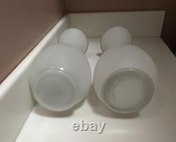Atq 2 Vases French White Satin Opaline Gold Trim 10 Portieux Vallerys