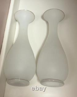 Atq 2 Vases French White Satin Opaline Gold Trim 10 Portieux Vallerys