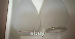 Atq 2 Vases French White Satin Opaline Gold Trim 10 Portieux Vallerys
