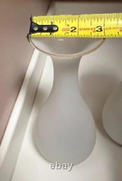 Atq 2 Vases French White Satin Opaline Gold Trim 10 Portieux Vallerys
