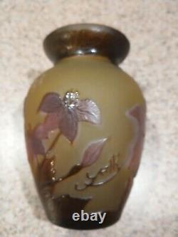 Atq Emile Galle French Art Glass Late 1800's Art Nouveau Vase Signed