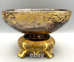 Atq Glass Bowl Vase Mellerio Legras Compote Centerpiece Gilt Japonisme Mount Uv