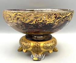 Atq Glass Bowl Vase Mellerio Legras Compote Centerpiece Gilt Japonisme Mount Uv