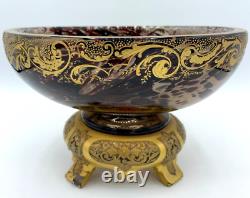 Atq Glass Bowl Vase Mellerio Legras Compote Centerpiece Gilt Japonisme Mount Uv