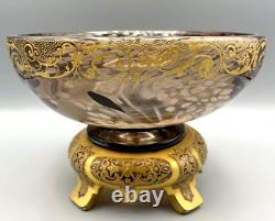 Atq Glass Bowl Vase Mellerio Legras Compote Centerpiece Gilt Japonisme Mount Uv