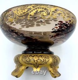 Atq Glass Bowl Vase Mellerio Legras Compote Centerpiece Gilt Japonisme Mount Uv