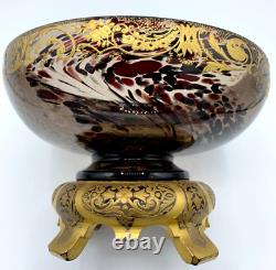 Atq Glass Bowl Vase Mellerio Legras Compote Centerpiece Gilt Japonisme Mount Uv