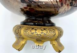 Atq Glass Bowl Vase Mellerio Legras Compote Centerpiece Gilt Japonisme Mount Uv