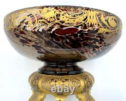 Atq Glass Bowl Vase Mellerio Legras Compote Centerpiece Gilt Japonisme Mount Uv