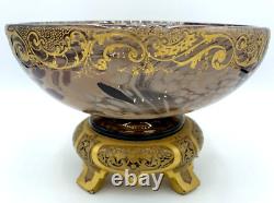 Atq Glass Bowl Vase Mellerio Legras Compote Centerpiece Gilt Japonisme Mount Uv