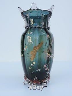 Auguste Jean Vase Glas Emailbemalung Enameled Glass Um Ca. 1880 French Antik