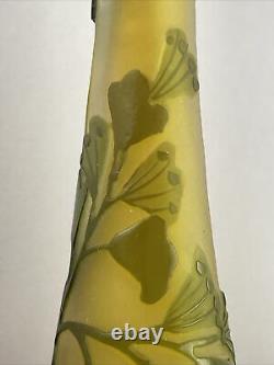 Authentic Antique French Galle Cameo Glass Vase with GINKGO Leaves 8.75 Pre-1904