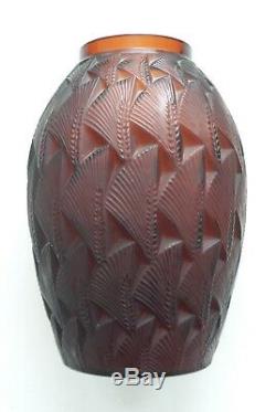 Authentic R. Lalique GRIGNON Vase, Deep Amber, #1085, c. 1930's