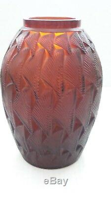 Authentic R. Lalique GRIGNON Vase, Deep Amber, #1085, c. 1930's