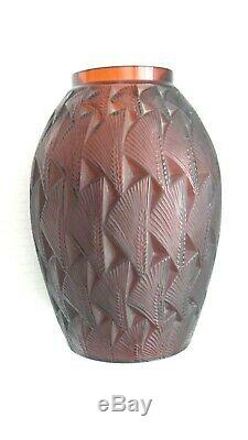 Authentic R. Lalique GRIGNON Vase, Deep Amber, #1085, c. 1930's