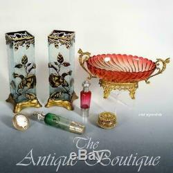 BACCARAT Pair Antique French Acid Etched Cameo Glass Vases Art Nouveau Poppies