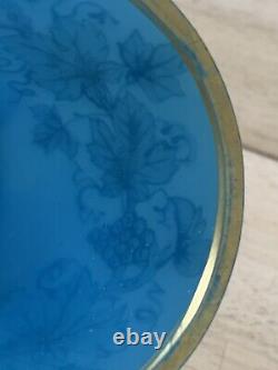 BOHEMIAN GLASS VASE Blue Opaline Alabaster French Gold Stencil ANTIQUE