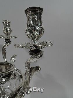 Baccarat / Aucoc Vase Candelabra 3 Light Pair French 950 Silver & Crystal