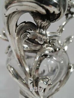 Baccarat / Aucoc Vase Candelabra 3 Light Pair French 950 Silver & Crystal