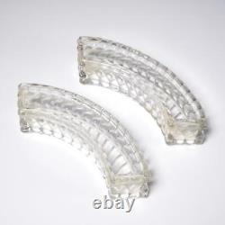 Baccarat Bamboo Antique Depose Glass Semi Circle enterpiece Shallow Vase Pair 8