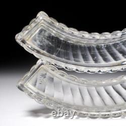 Baccarat Bamboo Antique Depose Glass Semi Circle enterpiece Shallow Vase Pair 8