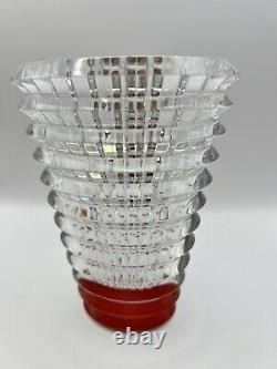 Baccarat Eye Oval Crystal Vase Red Ruby Base 6 in. Tall Small French Art Glass