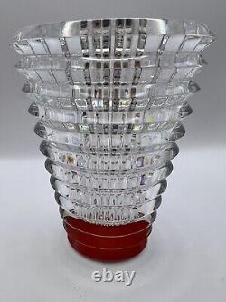 Baccarat Eye Oval Crystal Vase Red Ruby Base 6 in. Tall Small French Art Glass