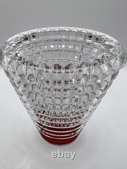 Baccarat Eye Oval Crystal Vase Red Ruby Base 6 in. Tall Small French Art Glass