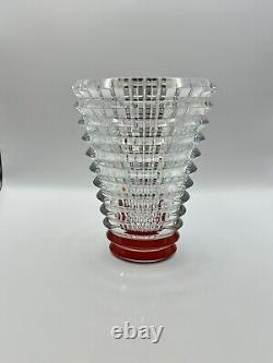 Baccarat Eye Oval Crystal Vase Red Ruby Base 6 in. Tall Small French Art Glass