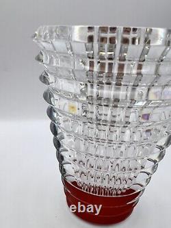 Baccarat Eye Oval Crystal Vase Red Ruby Base 6 in. Tall Small French Art Glass