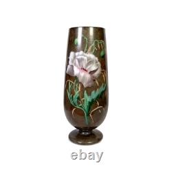 Baccarat French Hand Painted Floral Poppy Opaline Glass Vase 10