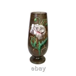 Baccarat French Hand Painted Floral Poppy Opaline Glass Vase 10