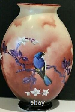 Baccarat French Opaline Vase Japanese Style Bird Perched Flowers, Large 12