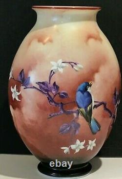 Baccarat French Opaline Vase Japanese Style Bird Perched Flowers, Large 12