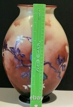 Baccarat French Opaline Vase Japanese Style Bird Perched Flowers, Large 12