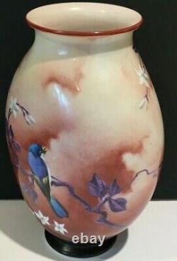 Baccarat French Opaline Vase Japanese Style Bird Perched Flowers, Large 12