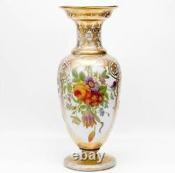 Baccarat French White Opaline Glass Hand Painted Floral Vase, circa 1900