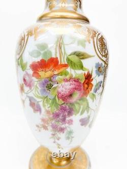 Baccarat French White Opaline Glass Hand Painted Floral Vase, circa 1900