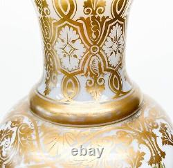 Baccarat French White Opaline Glass Hand Painted Floral Vase, circa 1900