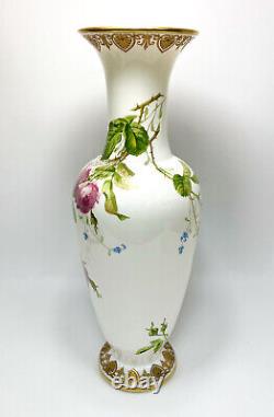 Baccarat French White Opaline Glass Hand Painted Peonies Vase, 1894