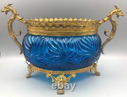 Baccarat Glass Blue Rosaces Centerpiece Bowl Jardiniere Gilt Bronze Mount French