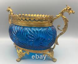 Baccarat Glass Blue Rosaces Centerpiece Bowl Jardiniere Gilt Bronze Mount French