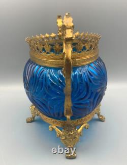 Baccarat Glass Blue Rosaces Centerpiece Bowl Jardiniere Gilt Bronze Mount French