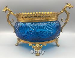 Baccarat Glass Blue Rosaces Centerpiece Bowl Jardiniere Gilt Bronze Mount French