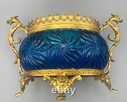 Baccarat Glass Blue Rosaces Centerpiece Bowl Jardiniere Gilt Bronze Mount French