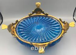 Baccarat Glass Blue Rosaces Centerpiece Bowl Jardiniere Gilt Bronze Mount French